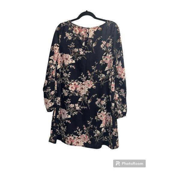 ✨Vanilla Bay Floral Dress Large Long Sleeve Dark Pink Cream Shift✨ - Picture 3 of 7